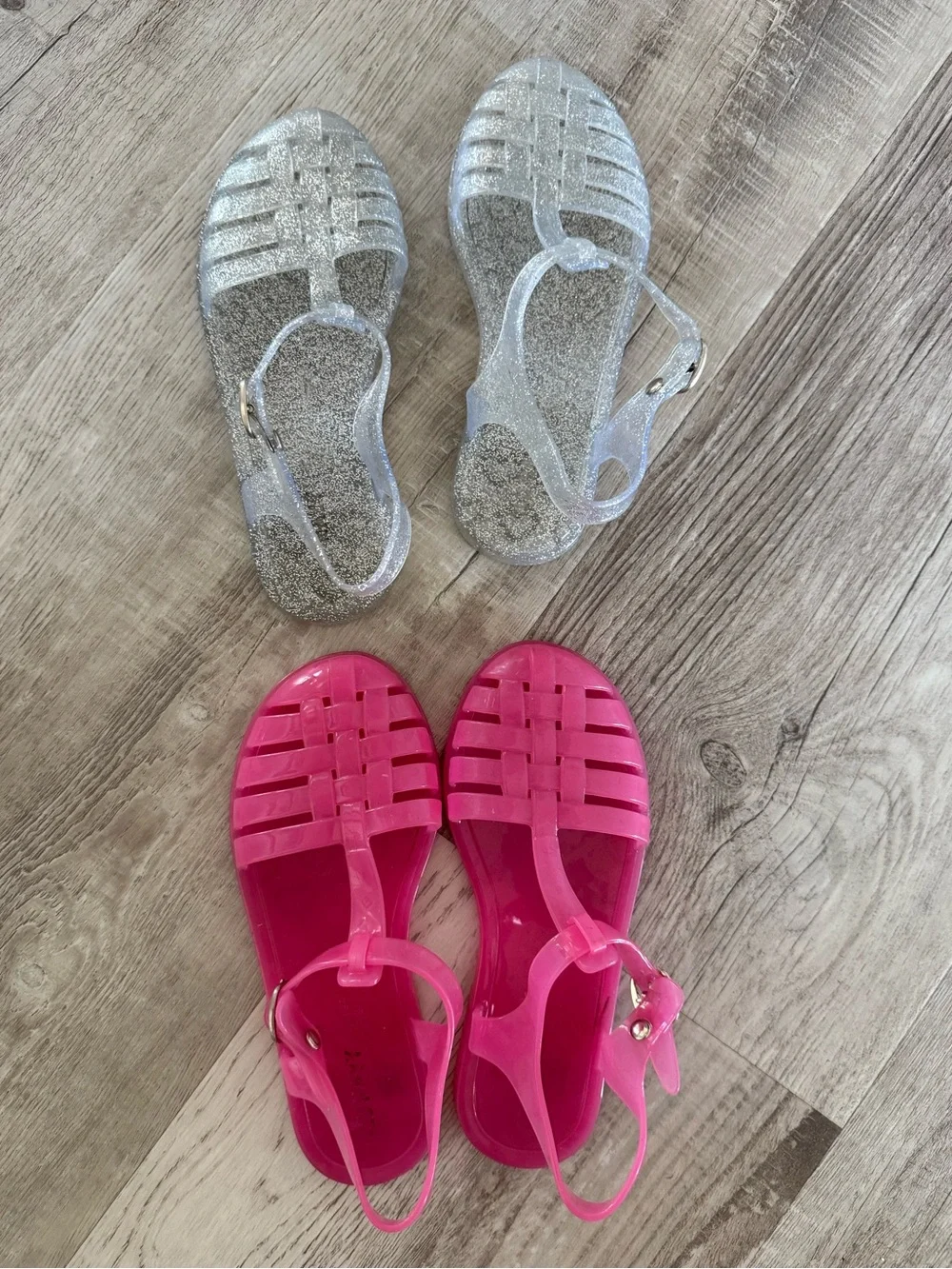 Girls Jelly Sandals in Hot Pink and Silver